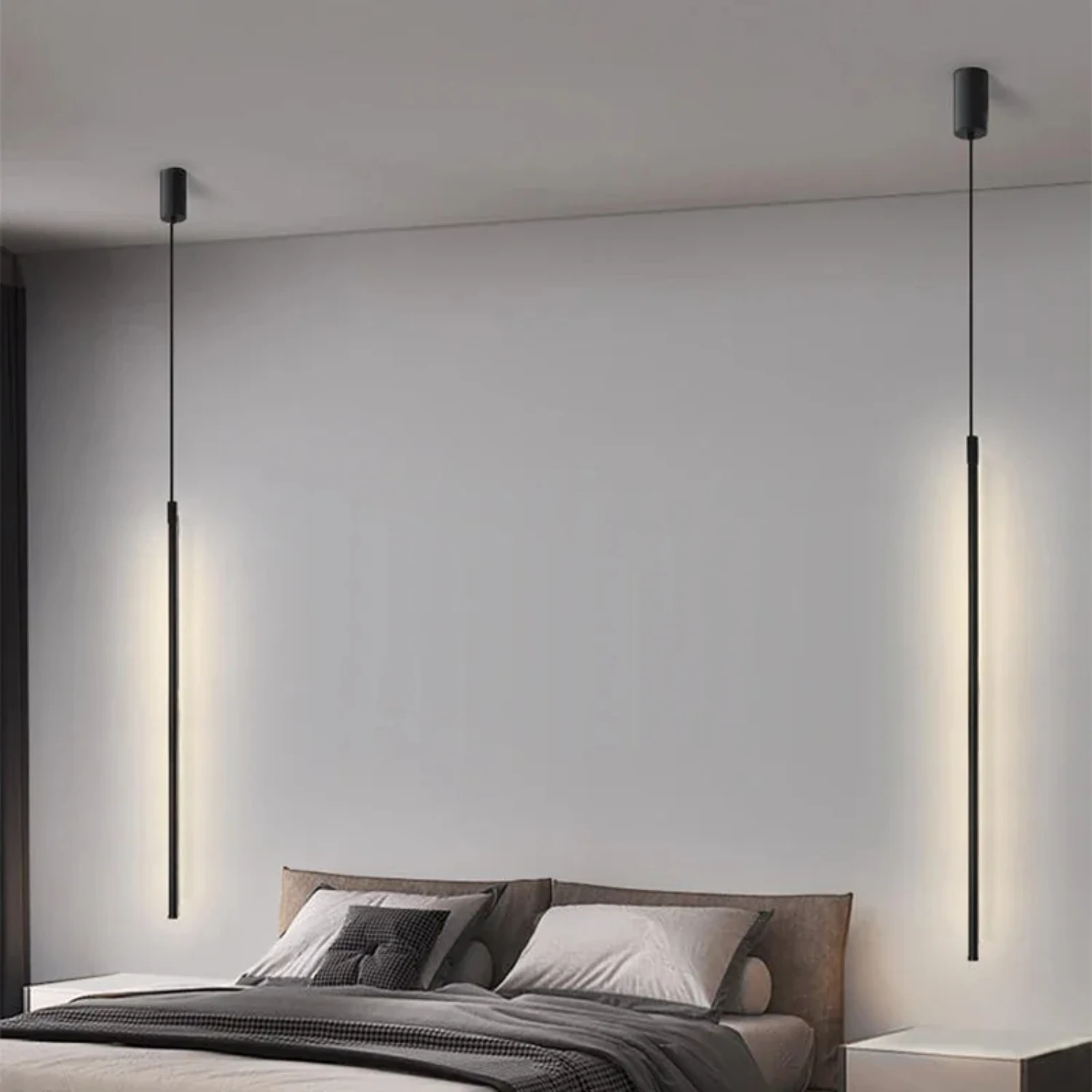 Nieuwe Moderne Led Hanglampen Minimalistische Zwarte Aluminium Kroonluchters Voor Eetkamer Slaapkamer Decor Bed Achtergrond Hangende Lam