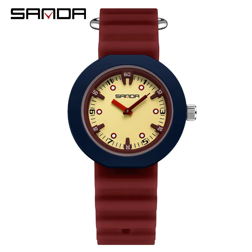 SANDA Новые детские кварцевые часы SD9108 с импортным механизмом, водонепроницаемые светящиеся стереоскопические дисковые студенческие часы