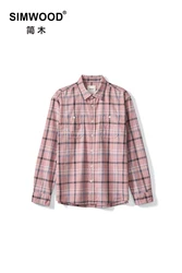 SIMWOOD 2024 Autumn New Oversize 100% Cotton Fabric Plaid Shirts Men Washed Vintage Check Shirts