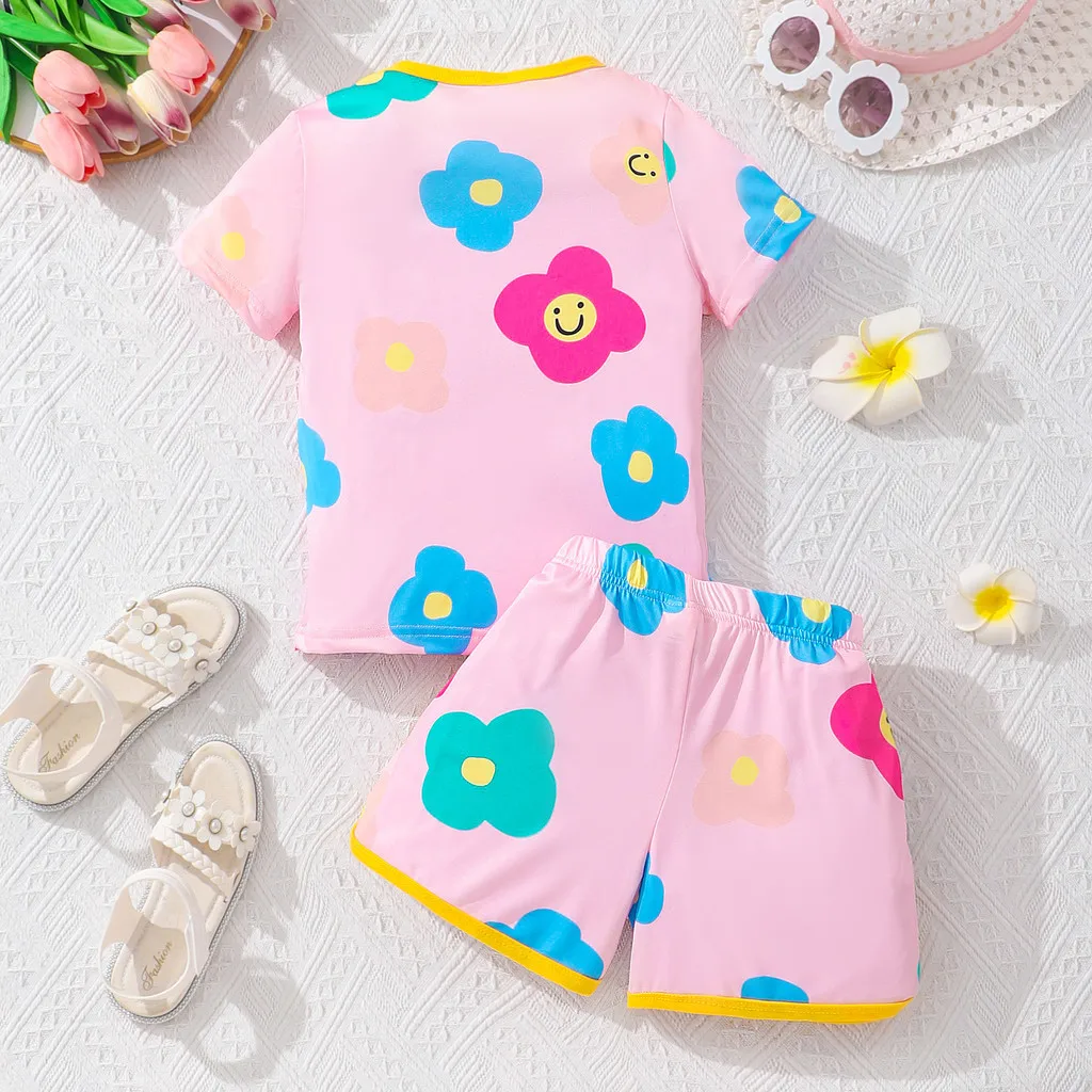 New Girl Set Kids Clothes Summer Tshirt + Shorts 2Pcs Cute Children Suit Floral Fashion Casual Girls Outfit 3 4 5 6 7 Years Old