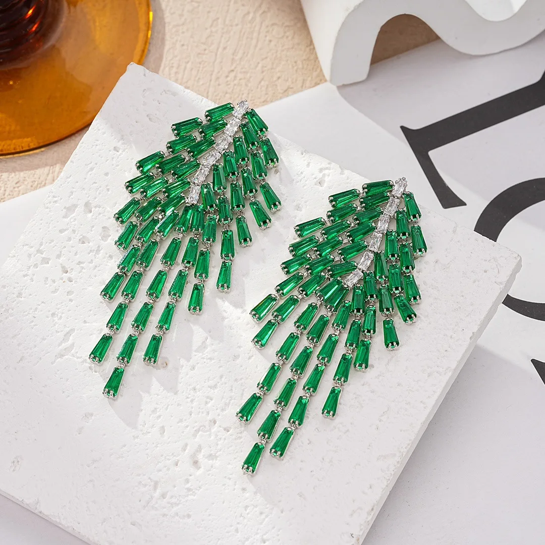 

Bilincolor Colored Zirconia Tassel Light Luxury Flower Leaf Earrings For Women