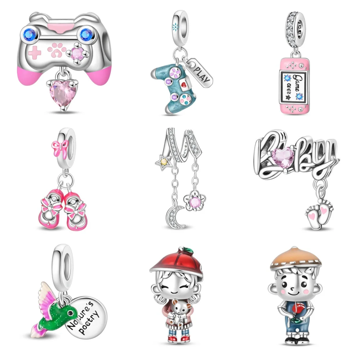 Original Charms Silver Plated Beads Game Controller Phone Cartoon Fit Bracelets Bag Keychain Charms Diy Women Gift Accessory