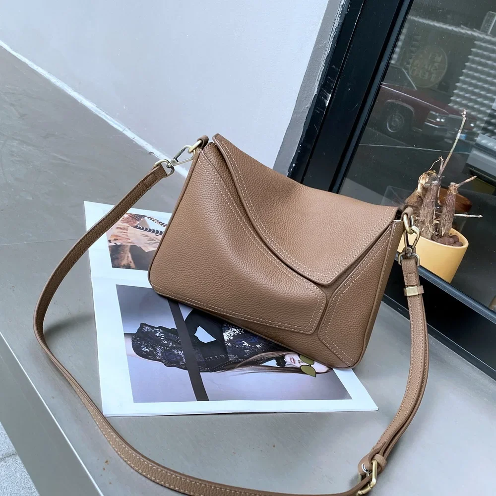 Bag Women Shoulder Underarm Bag Geometric Bag Female Genuine Leather Pillow Bag TOGO First Layer Cowhide Messenger Bag