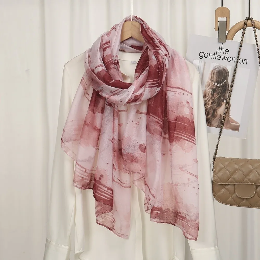 

New Watercolor Printed Shawl Hijabs Soft Breathable Headscarf Islamic Head Cover