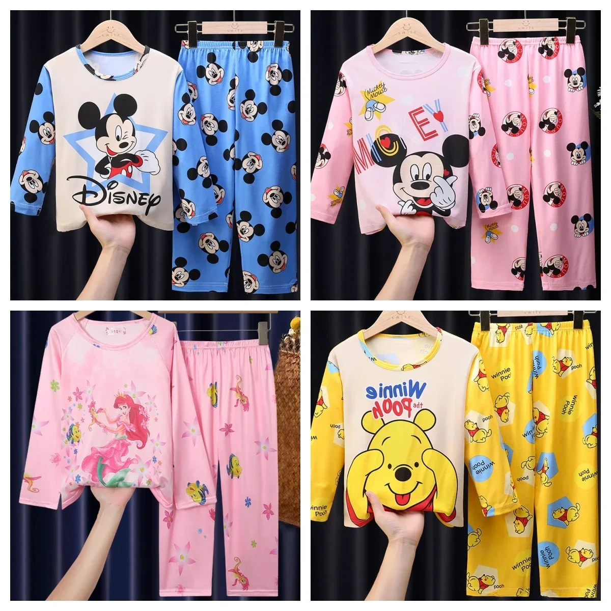 New Children\'s Pajamas Set Mickey Minnie Boy Girl Winnie The Pooh Cartoon Longsleeved Pajamas Pajamas Free Shipping Pajama Set