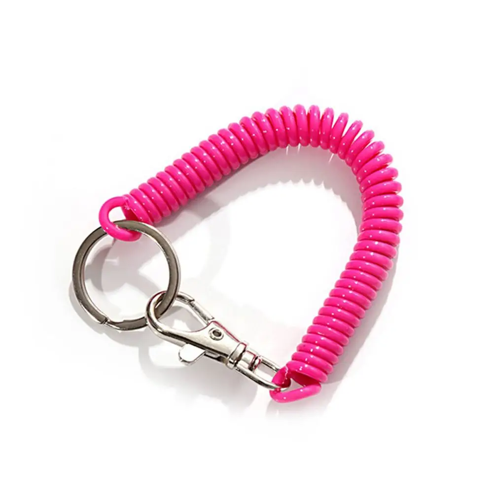 Keyring Metal Carabiner Stretch Wristband Spring Lanyard Spring Rope Key Ring Key Cord Clasp Spiral Stretch Keychain Wrist Coil