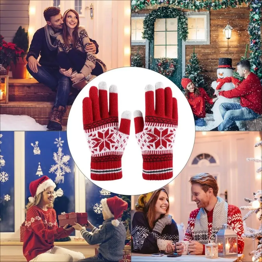 Warm Knitted Snowflake Winter Knitted Gloves Touch Screen Thickened Full Finger Mittens Skiing Gloves Winter