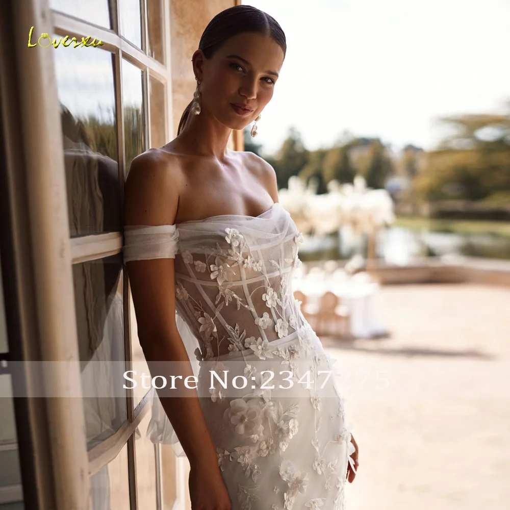 Suknie ślubne Loverxu Mermaid Boat Neck Off The Shoulder Bow Vestido De Novia Haft 3D Kwiaty Suknia ślubna szyta na zamówienie