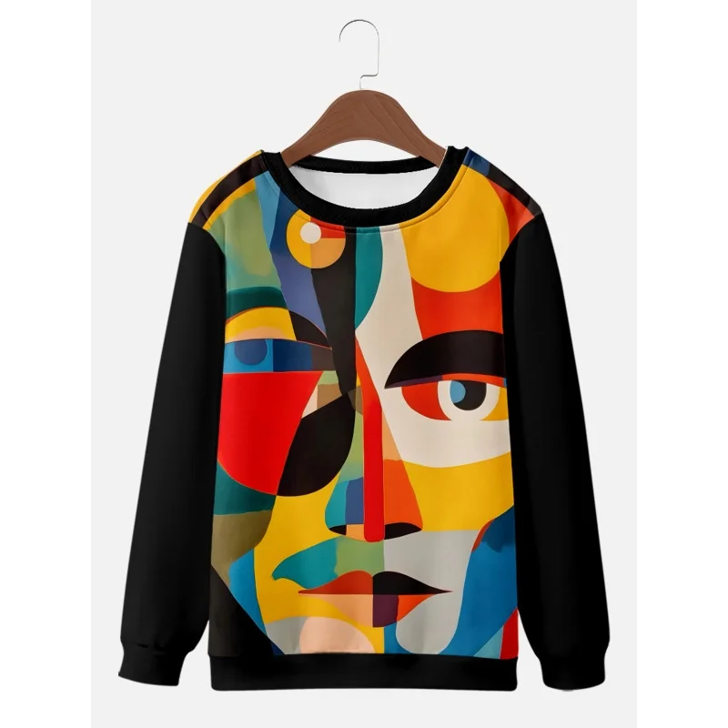 

3D Printed Colorful Geometry Sweatshirt For Men Color Block Pattern Hoodie Spring Street Long Sleeved O-Neck Loose Pullovers