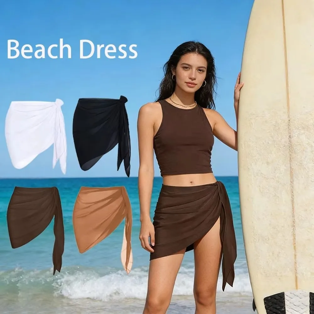 Sexy Solid Color Women Beach Skirt Short Strap Design Bikini Skirt Sheer Swimming Skirt Summer Vacation
