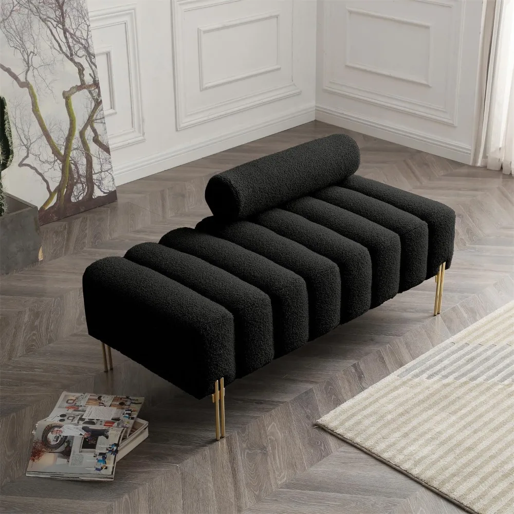 مقعد أريكة منجد بمقعدين مع مسند ظهر قابل للتعديل وأرجل ذهبية لنهاية أثاث غرفة النوم #4