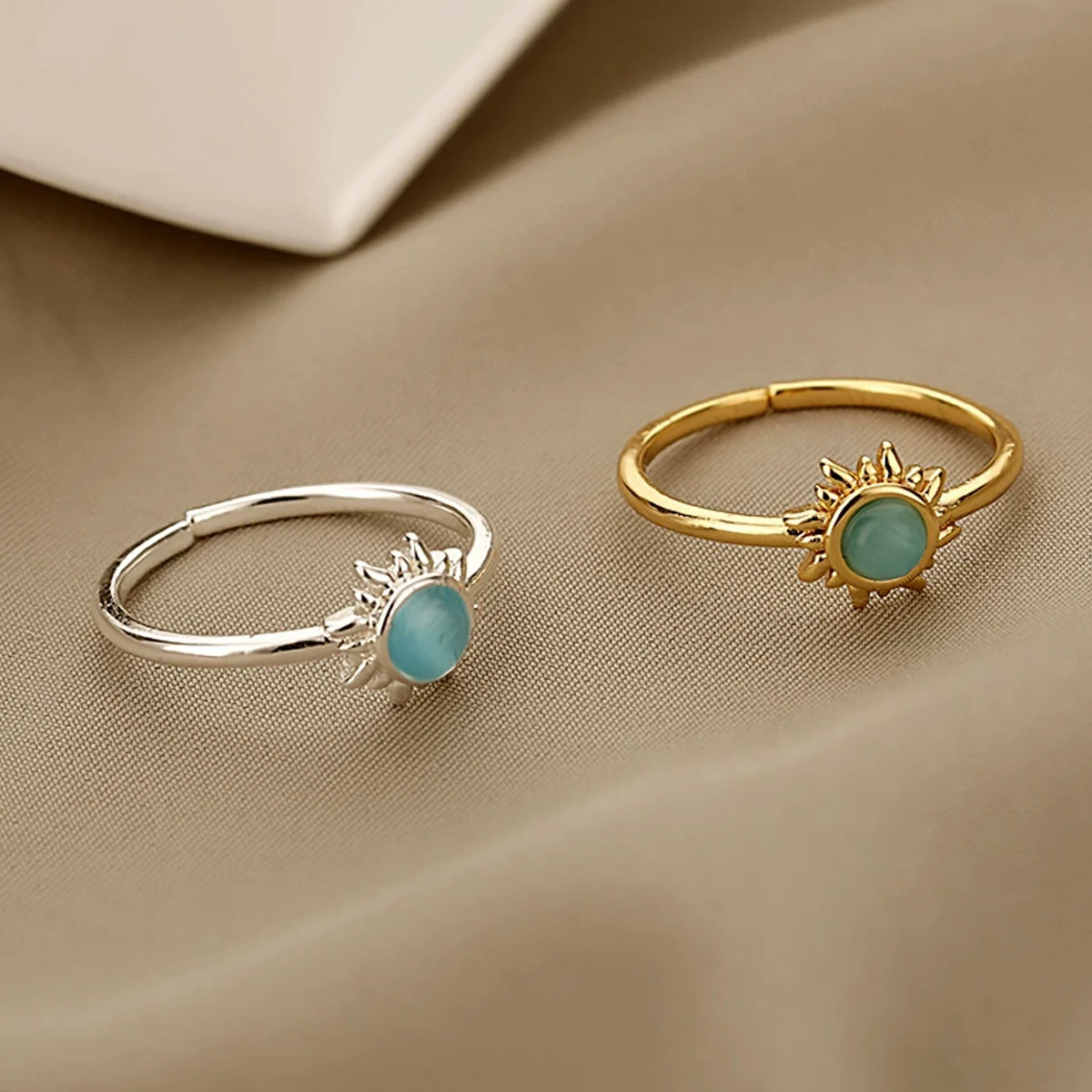 Sun Opal Rings For Women Gold/Silver Color Couple Rings Aesthetic Engaement Wedding Ring Jewelry Party Gift image 4
