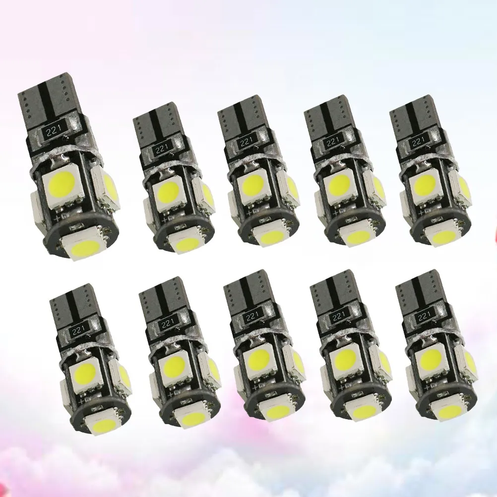 10pcs LED Bulbs Car License Plate Lamp W5W 5050 5SMD Reading Light Wide Angle Universal Design Low Power Long Lasting Plug