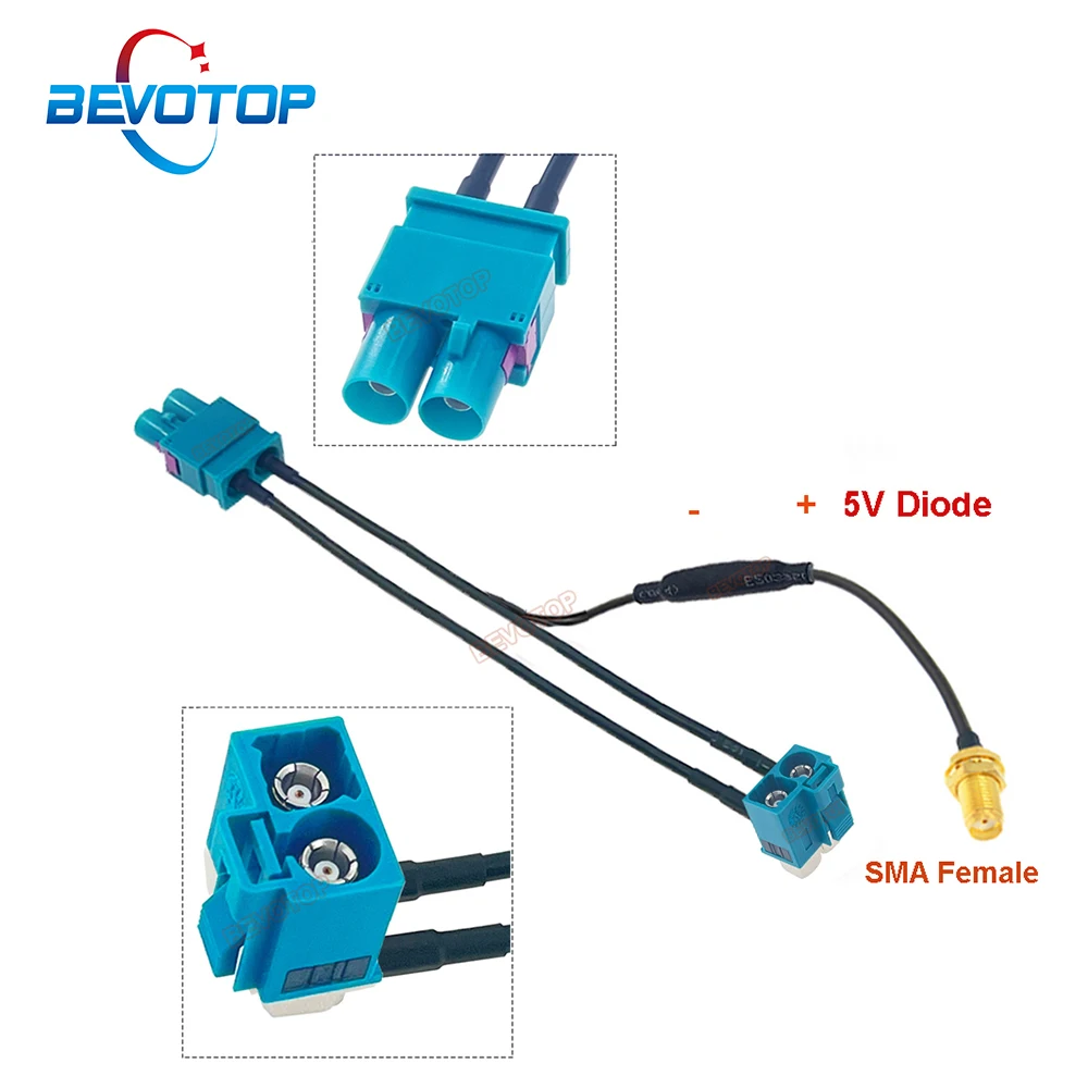 BEVOTOP Twin Fakra Z Male Female to SMA Female Splitter cables With Diode Custom-made RF Coaxial Cable Jumper