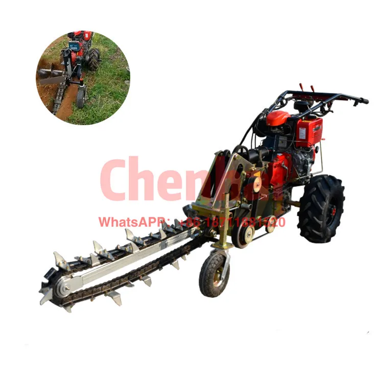 15HP mini trencher chain trencher  Farm Trencher with Chain Saw Ditching Trenching Machine Price