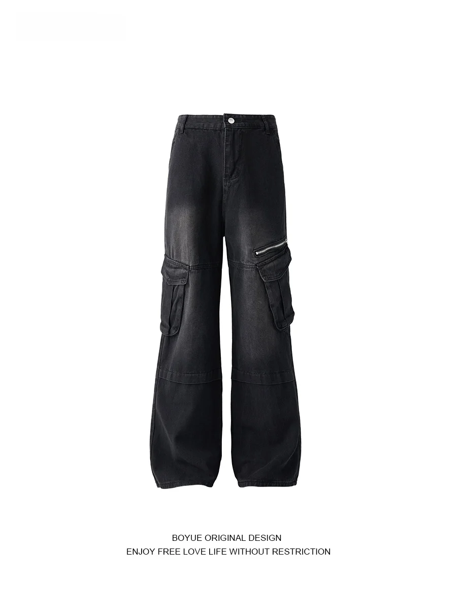 

Мужские рабочие джинсы Boyue: широкие брюки в стиле хип-хоп, с нашивками, карго, длинные, повседневные, свободного кроя, для подростков