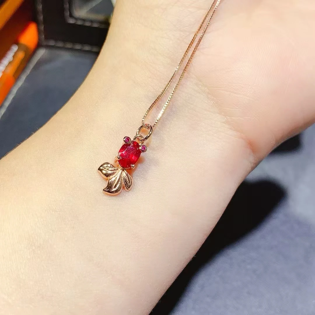 KJJEAXCMY Natural Ruby Pendant S925 silver , electroplated locking color process, high clarity Full of luster Support testing