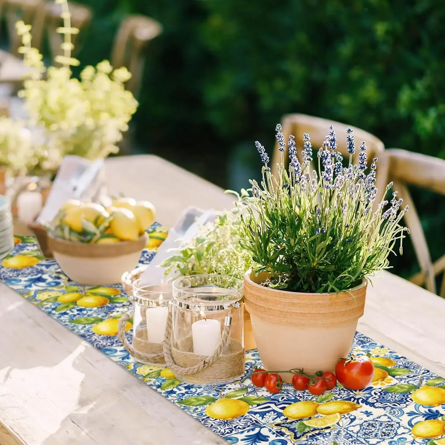 Runner da tavolo in lino blu giallo limone Comò Sciarpa Decor Runner da tavolo da pranzo da cucina lavabili Decorazioni per feste