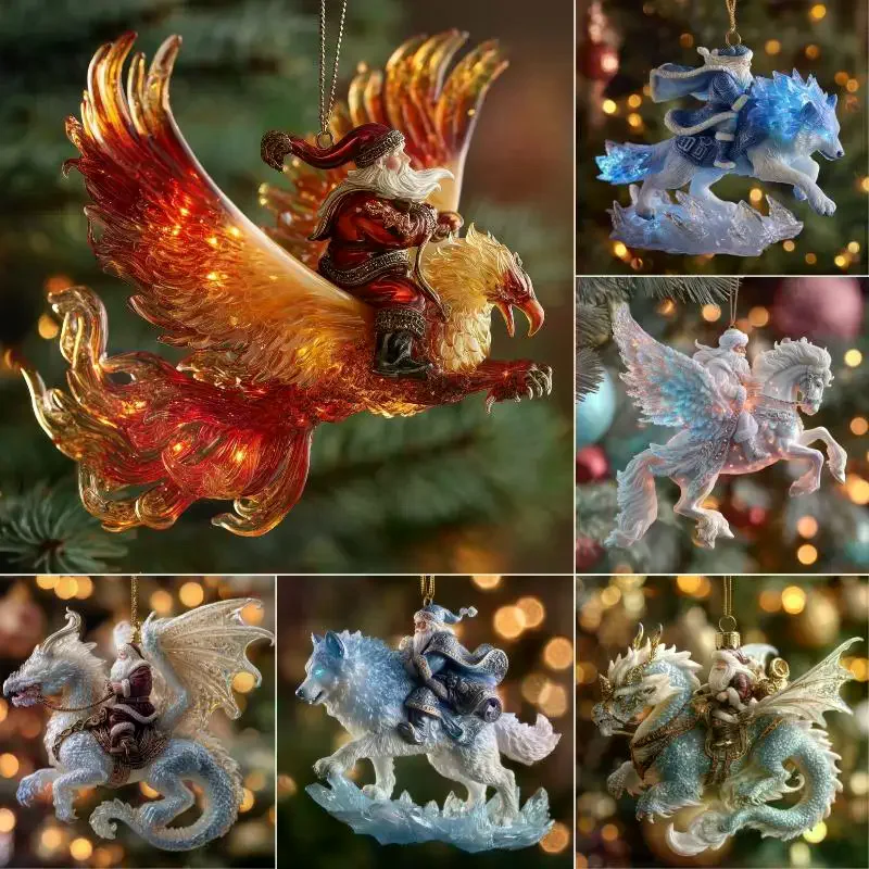 Animal Christmas Ornaments 2D Flat Acrylic Seasonal Decoration Hangable Holiday Decorations For Xmas Tree Hanging Pendant Decor
