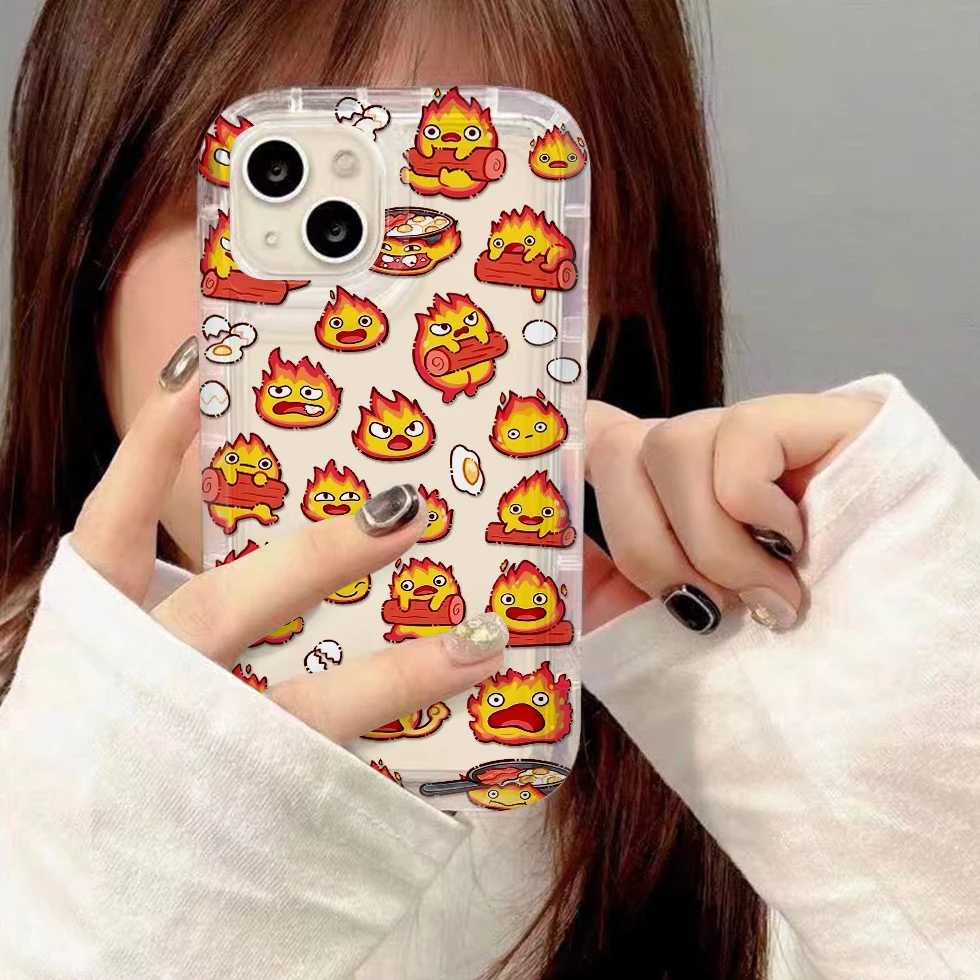 Phone Case for iPhone 16 15 14 13 12 11 Pro Max 7 8 Plus X XR XSMax Lovely flame M-Moving Airbag Anti Fall Clear Back Cover
