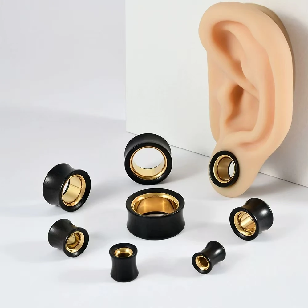 

2pcs sandalwood Double Flare Ear Gauges Tunnel For Men Women Double Color Ear Stretching Expander Piercing Body Jewelry
