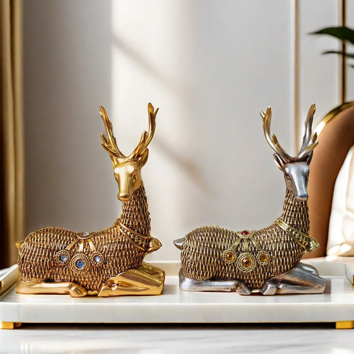 Rattan deer animal ornaments Nordic elk desktop decoration cross-border home wine cabinet exhibition hall resin decorations