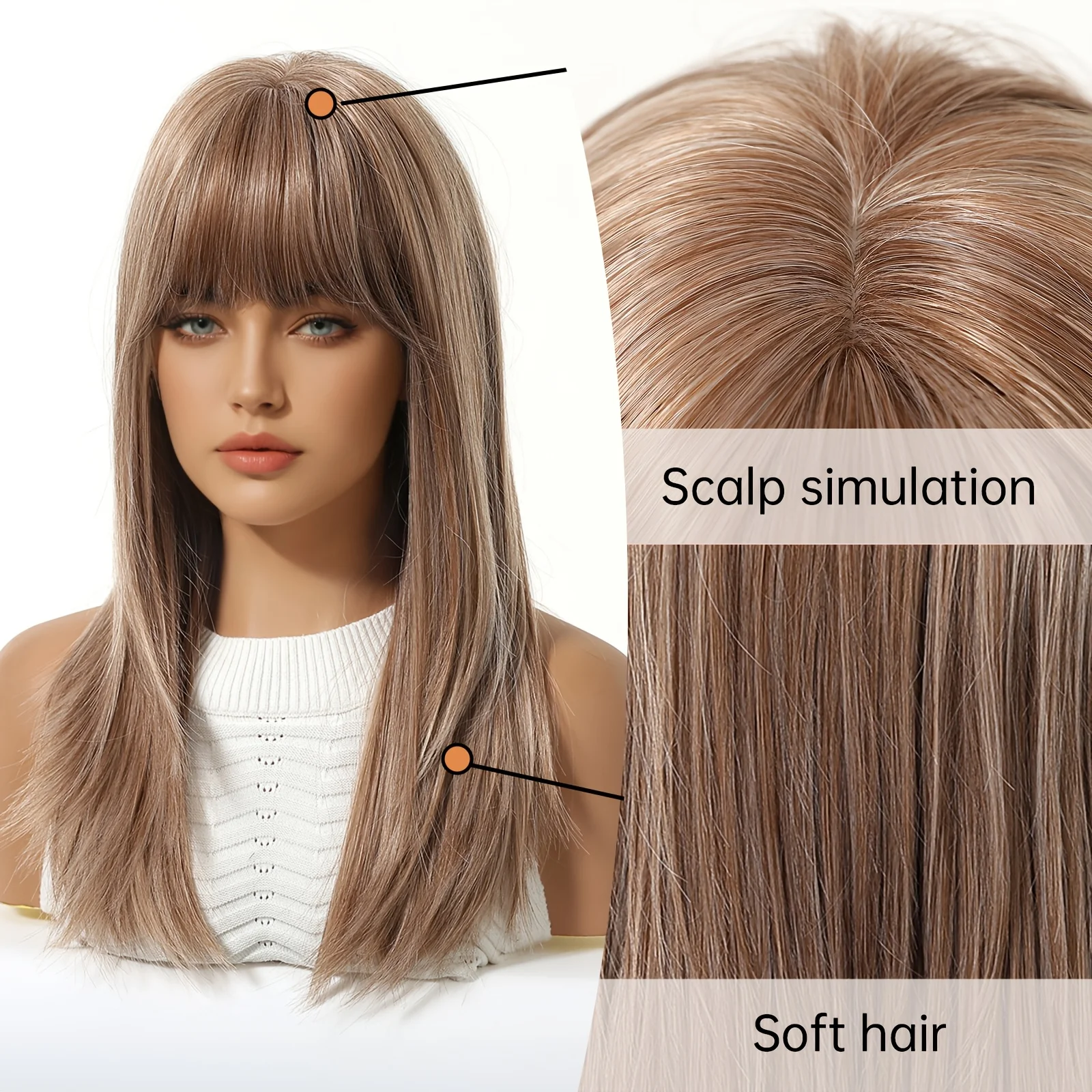 18-Inch Lady Pink-Brown Air Bangs Mechanically Layered Full Head Wig, Elegant Princess Style Suitable For - view 3