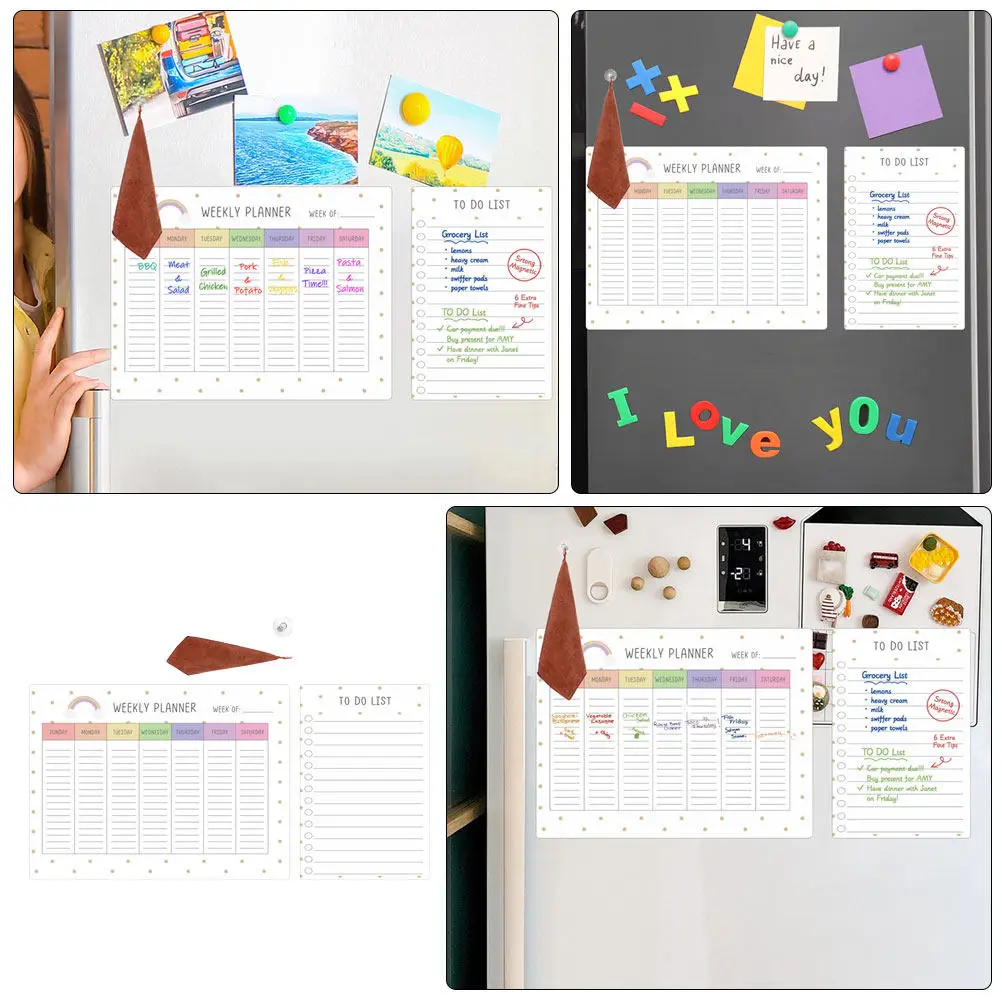 1Set Magnetic Clear Fridge Board Plastic Dry Erase Planner for Daily Weekly Planning Smooth Surface Reusable Kitchen