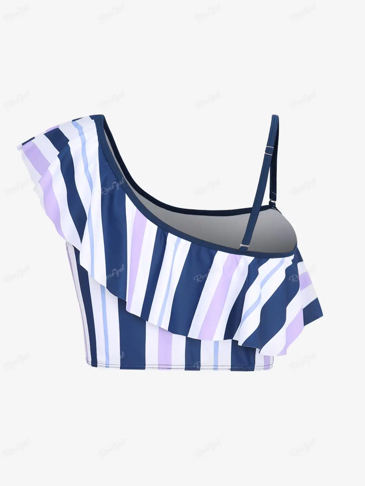 ROSEGAL Plus Size Women's Three-Piece Padded Tankini Swimsuit Stripe Colorblock Bikinis Set, Or Purple Ethnic Printed Swimwears