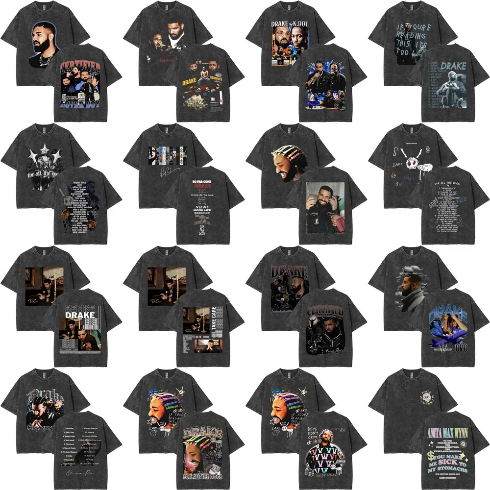 

Limited Rapper Drake Music Album Washed Vintage T-shirts Men Women Clothing Hip Hop Fashion Oversized Street Crewneck T Shirts