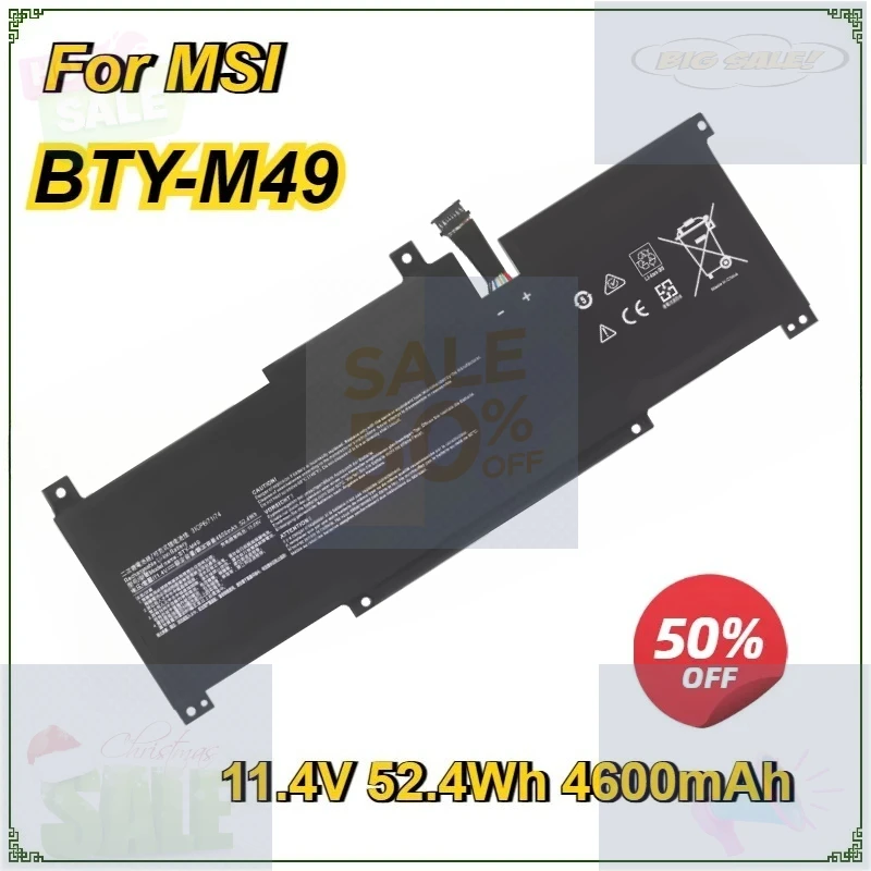 

Новая аккумуляторная батарея BTY-M49 для ноутбуков MSI Prestige 14 A10SC, Prestige 14 Hands-On A10M, 11.4В, 4600мАч, 52.4Втч, сменная батарея