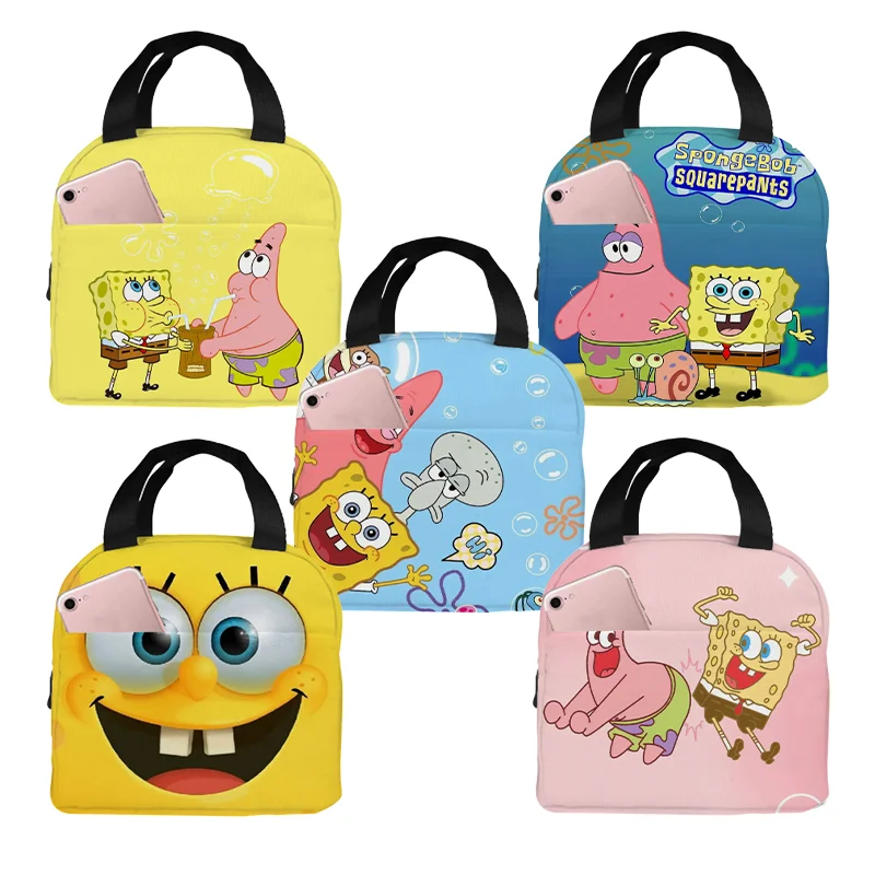 SpongeBob SquarePants Men Women Work Lunch Hand Bags Anime Cartoon Portable Kids Student Thermal Insulated Lunch Food Drink Case