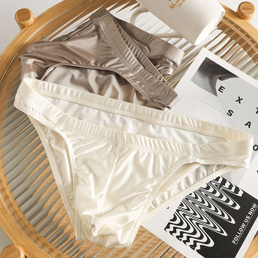 Men\'s Ice Silk Breathable Mini Brief Underpants Low Waist Underwear Soft Stretch Fabric Suitable for Daily Use
