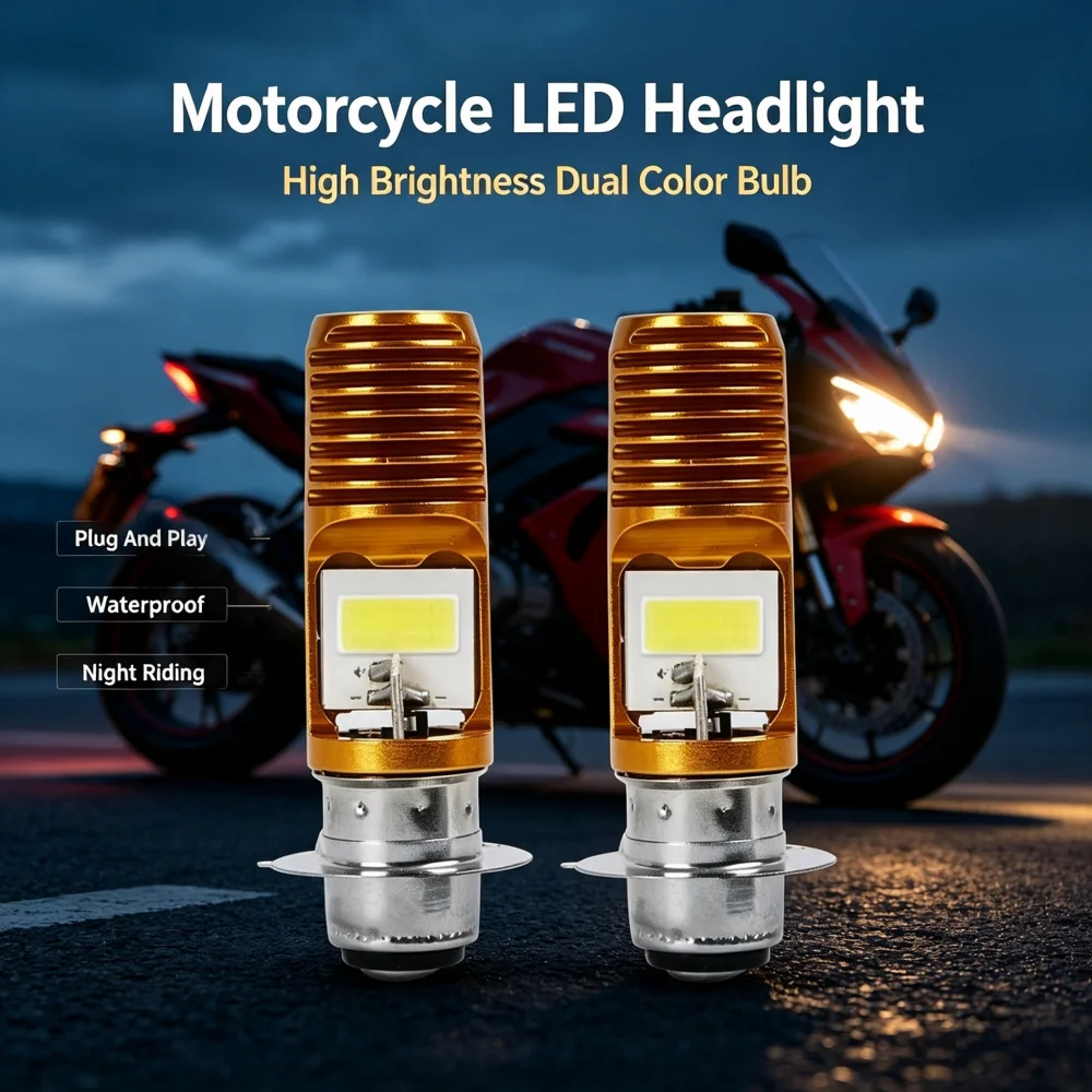 2PCS H4 LED Motorcycle Headlight Bulbs, Warm / White High Low Beam Scooter Motorbike Fog Driving Lamp Replacement and Repair ﻿ ﻿