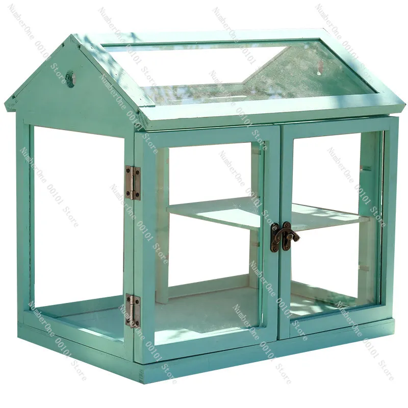 Indoor Wooden Glass Mini Greenhouse Terrarium Plant Display Rack Cabinet With Cold Protection Warm Cute Flower Decor Home