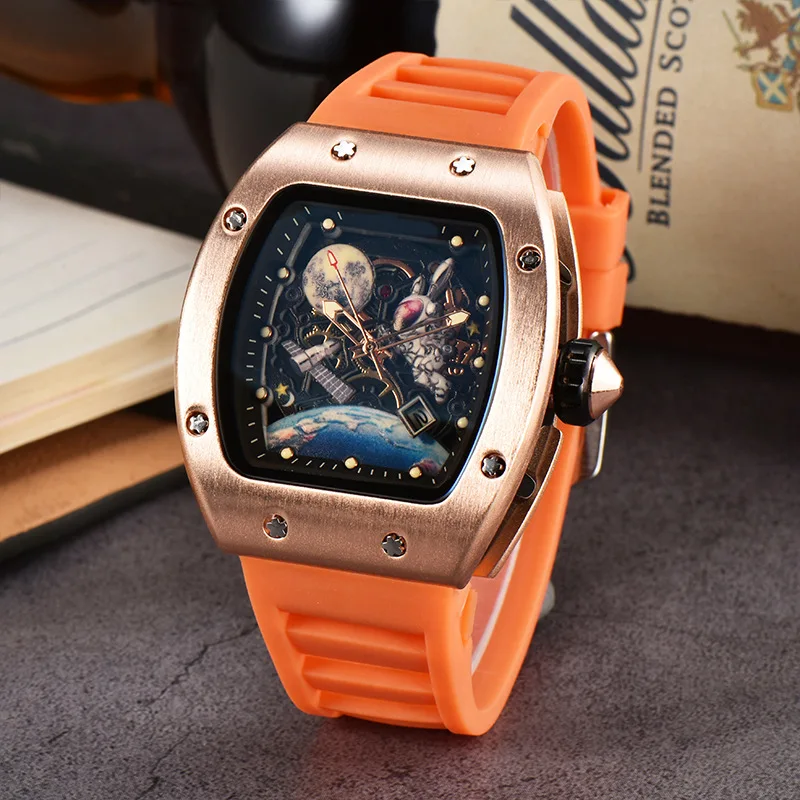 New Fashion Trend Wine Barrel Quartz Watch Night Glow Hollow Non Mechanical Flywheel Fashion Men\'s Watch