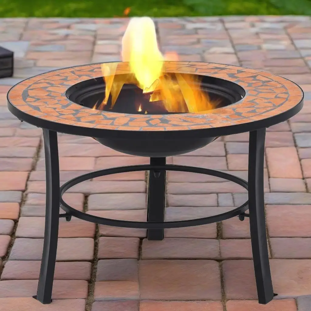 26.8 Terracotta Mosaic Ceramic Fire Pit - Outdoor Patio Decor & Heating