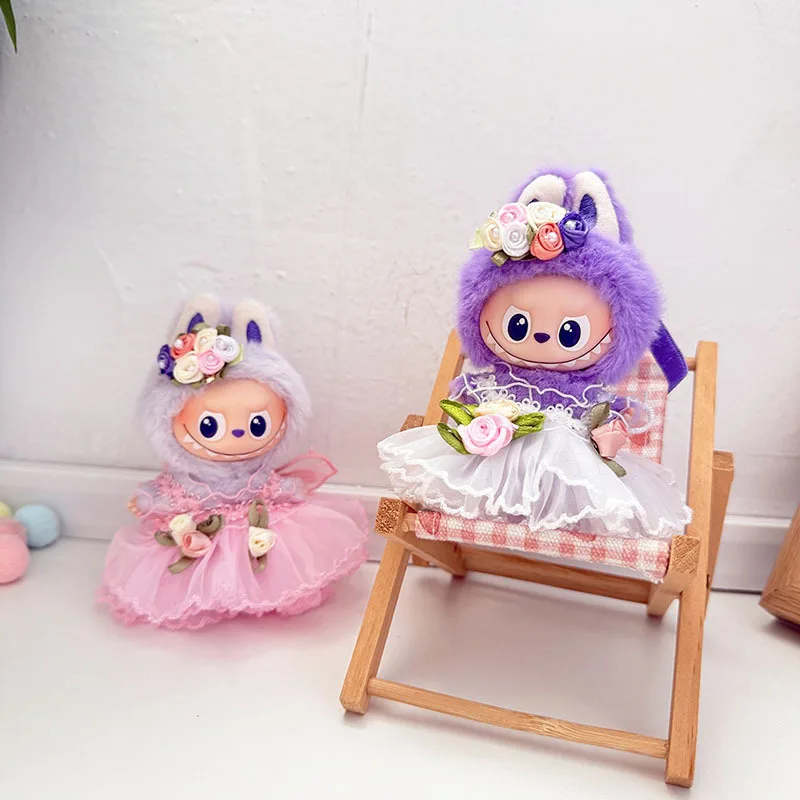 

Clothes For 4th Generation 10cm Labubu Charms Labubu 4.0 Doll Clothes Pink-White Butterfly Tulle Dress Fairy Style Cute