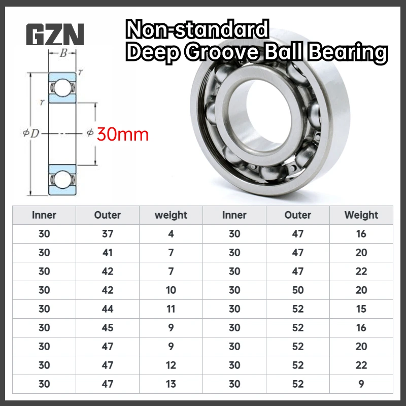 1PCS Inner Diameter 30mm Non-standard Deep Groove Ball Bearing Outer Diameter 55 56 58 60 62 63 65 66 68 70 72 80 90mm