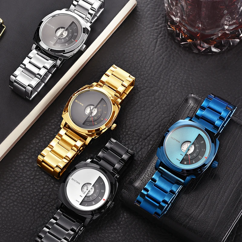 

Luxury Men Watch Unusual Numbers Display Casual Simple Concept Gold Dial Men's Quartz Wristwatch Sport Watches Fashion Man Clock