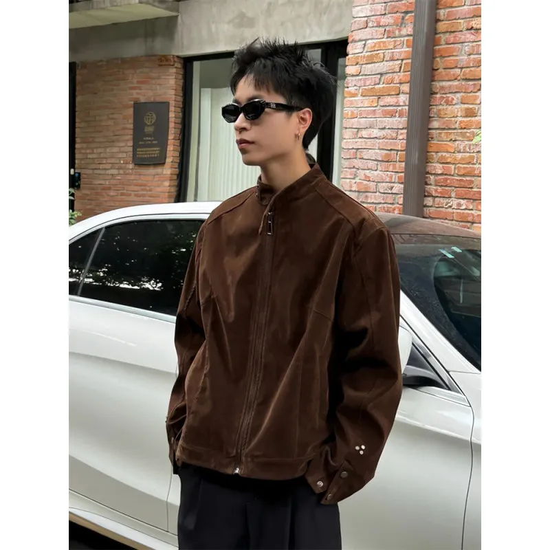 

Модная замшевая куртка для мужчин, осенняя верхняя одежда в корейском и гонконгском стиле, уличный тренд, дышащая, повседневная, длинная.