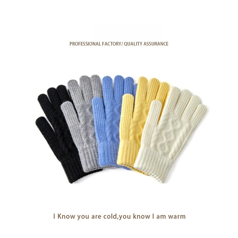 Korean‑Style Candy Color Knitted Fingerless Gloves, Warm Touch Screen Winter Gloves for Women Cycling Outdoor Daily Wear