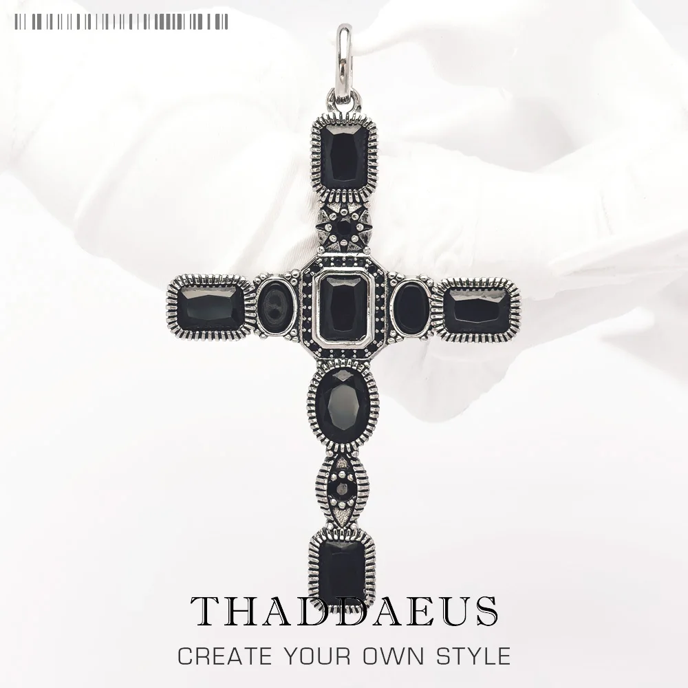 

Cross Black Stone Pendant,Brand New 925 Sterling Silver Vintage Jewelry Accessories Graceful Faith Gift For Woman