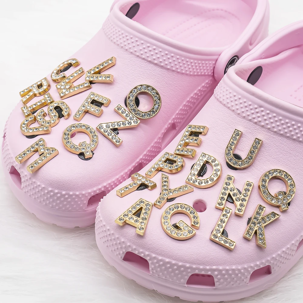 1pcs Metal Gold Luxury Letters Shoe Charms for Clog Alphabet Shoes Decorations Pins for Women Girl Sandal DIY Party Favor Gifts