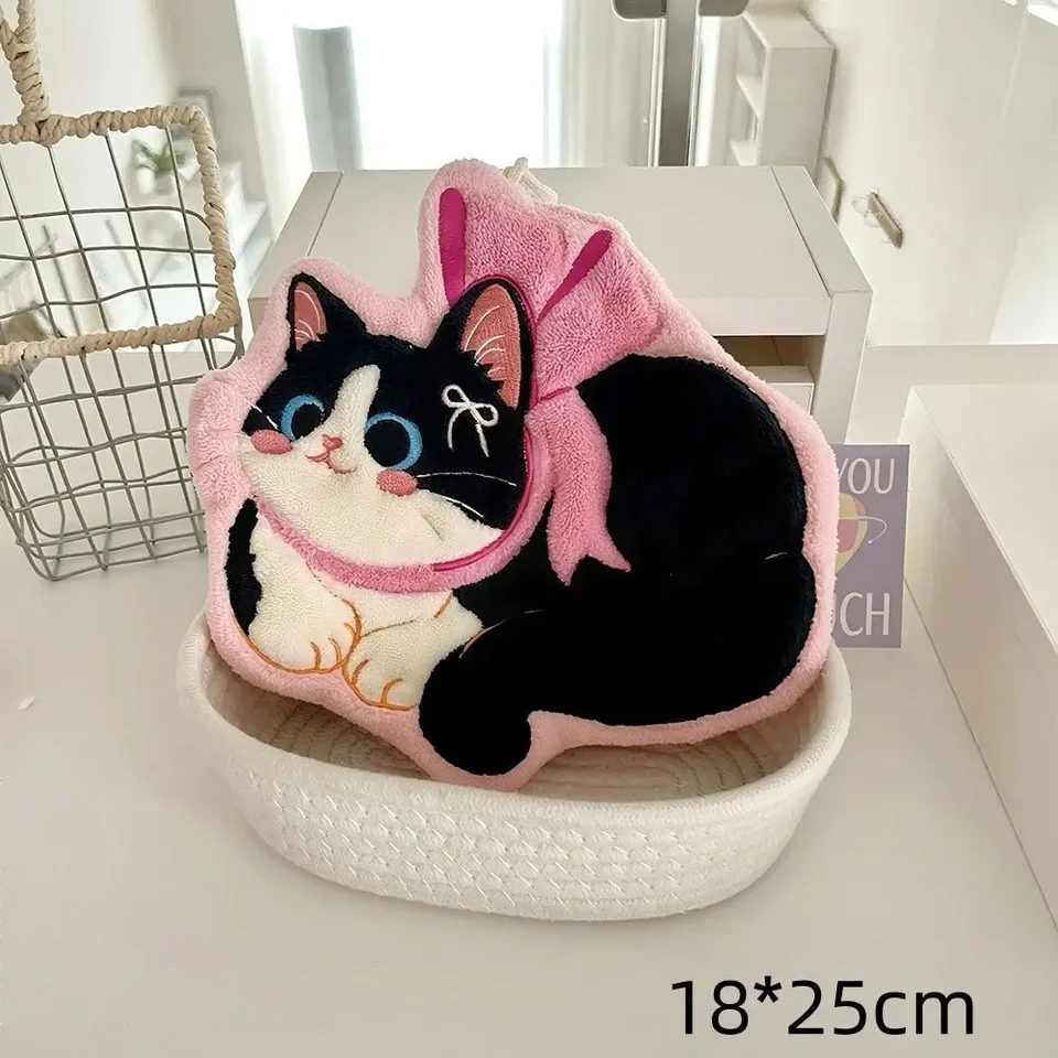 ハンドメイ「ウールのネコちゃん」着せ替え人形セット・手洗い可 Cute Cat Hand Towel Coral Fleece Strong Water Absorption Bathroom