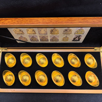 Pure Copper Imitation Yuanbao Gold Yuanbao Twelve Emperors Yuanbao Set Qing Dynasty Boxed Antique Collectible Craft Ornament