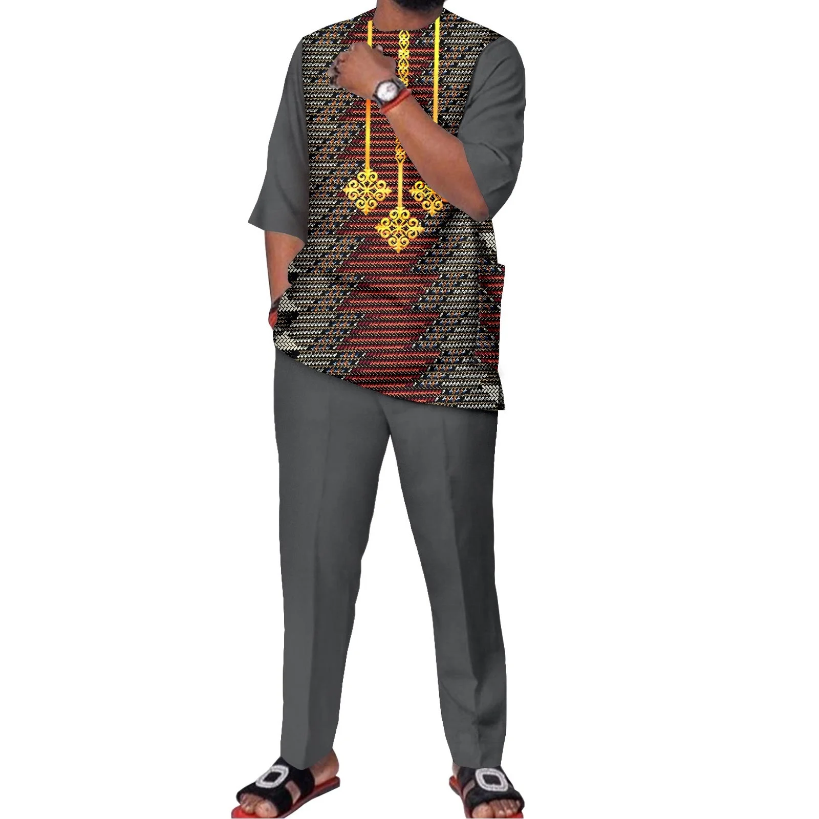 

African Shirts for Men Full Sleeve Single Breasted Shirt Print Blouse Plus Size Casual Bazin Riche Clothes Crop Tops