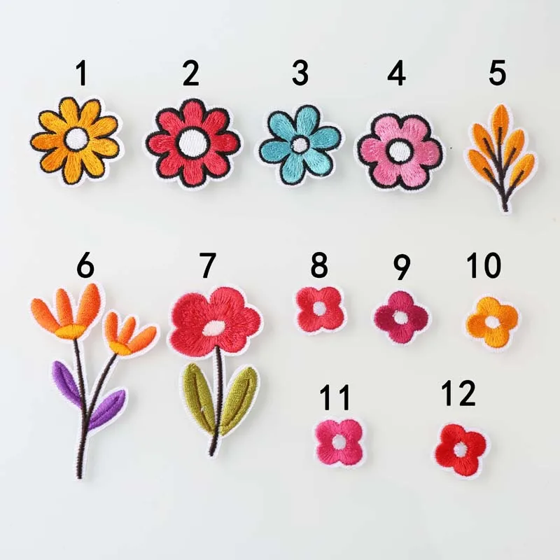 12pcs Wholesale Small Red Flower Embroidery Patches for Clothing Iron on Clothes Fabric Sticker Appliques Handwork Fusible Patch