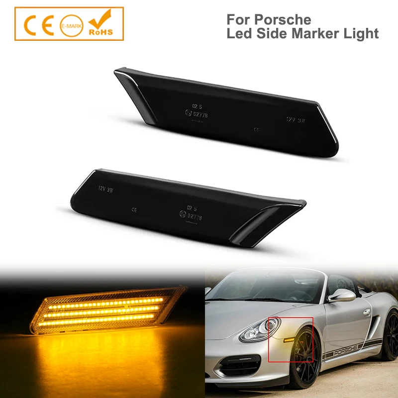 

Car Dynamic LED Side Marker Turn Signal Blinker Indicator Light for Porsche 987 Cayman Boxster 911 997 Carrera Turbo GT3 GT2