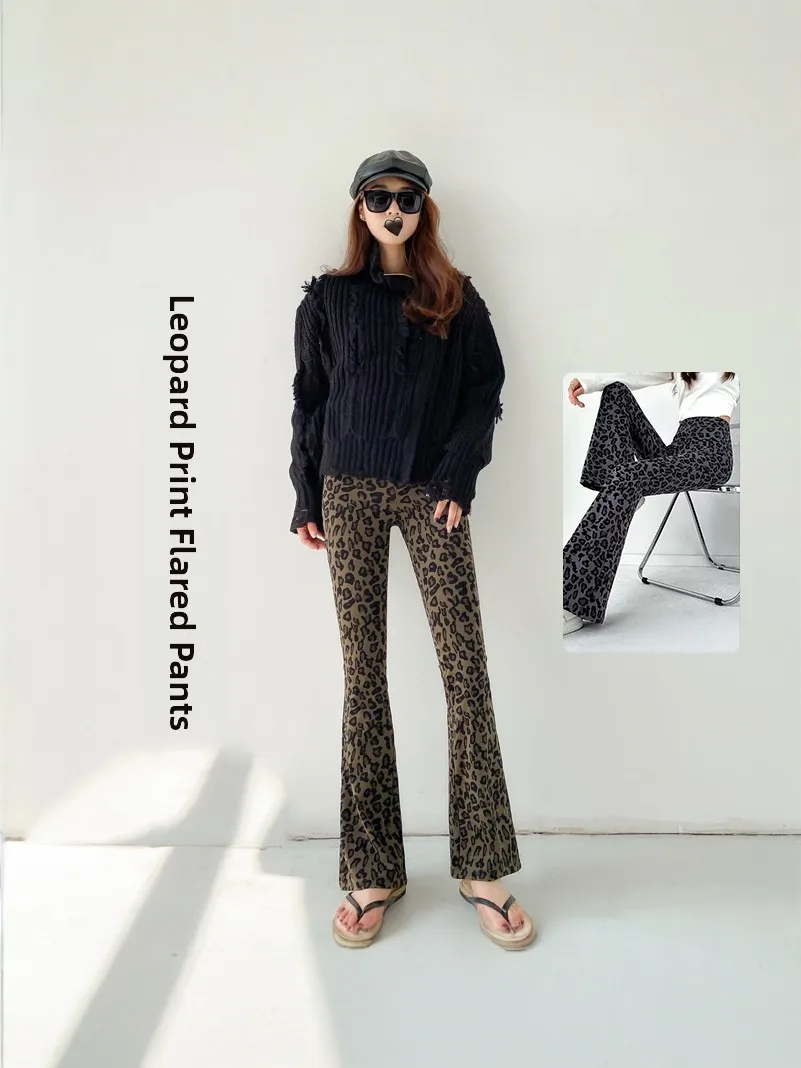 ハイウエストベルボトパンツ レディース ファッション カジュアル ワイドレッグ ヨガパンツ レオパード柄 新作 秋 スレ ハイウエストパンツ
